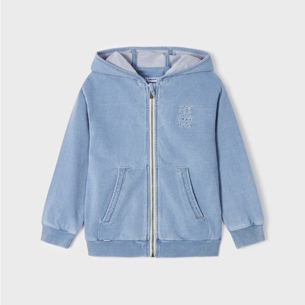 Mayoral Blue Zip-Up Hoodie Sweatshirt with Ribbed Cuffs